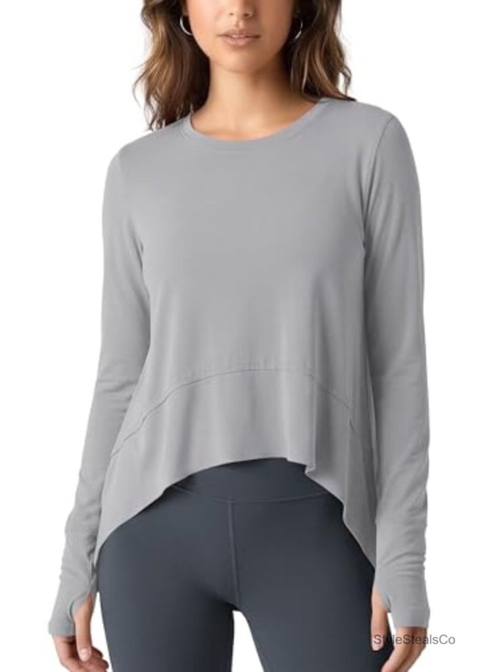 Long Sleeve Thumbhole Crop Top Yoga Athletic Workout Tee Women